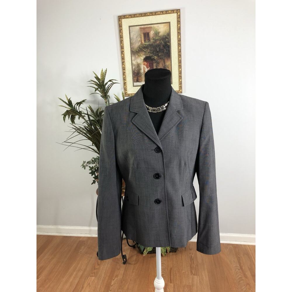 Kasper Women Jacket 8 Long Sleeve Lapel Collar Notch Blazer Gray Clueless Preppy